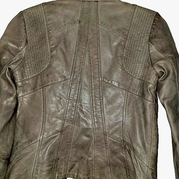Vintage khaki leather jacket - Picture 5 of 6